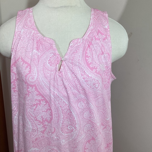 Lauren Ralph Lauren Black Label L Pink Paisley Nightgown Sleep Shirt Cotton - Picture 2 of 11